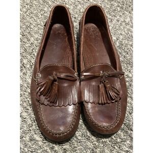 Vintage Mens 10.5D Brown Leather Tassel Loafers Preppy Kiltie Goodyear Sole